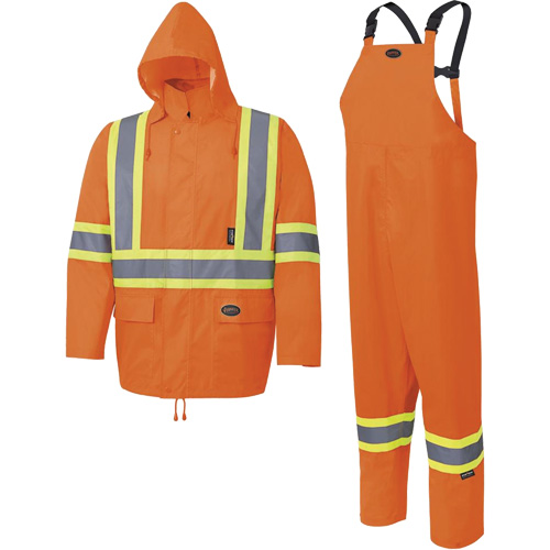 5618 150D Rain Suit, Polyester/Polyurethane, Small, High Visibility Orange Superchem Industries
