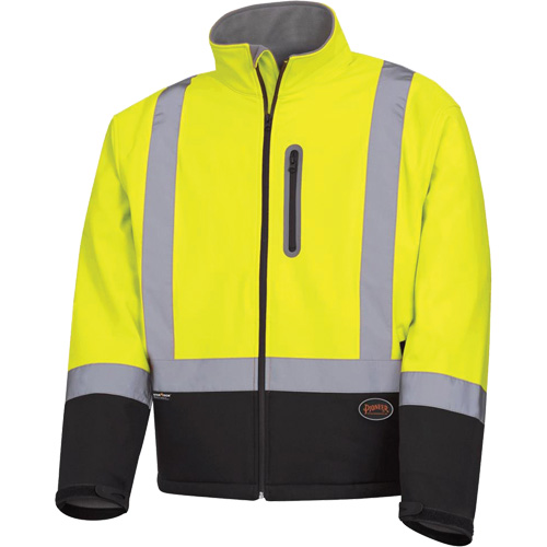 5689 Mechanical-Strength Softshell Safety Jacket, Black/High Visibility Lime-Yellow, Small Superchem Industries
