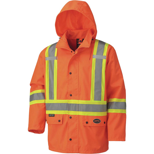 5575A 450D Waterproof Safety Jacket with Detachable Hood, Polyester, High Visibility Orange, Small Superchem Industries