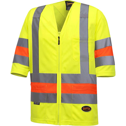 6019 Short-Sleeved Quebec Traffic Control Shirt, Polyester, X-Small, High Visibility Lime-Yellow Superchem Industries