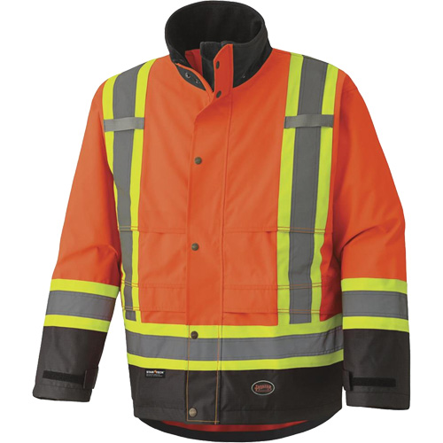 5400 300D Trilobal Ripstop Waterproof Safety Jacket, Polyester, Black/High Visibility Orange, 2X-Large Superchem Industries