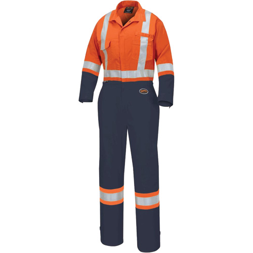 5514WBB Women's 2-Tone Safety Coveralls, X-Small, High Visibility Orange/Navy Blue Superchem Industries