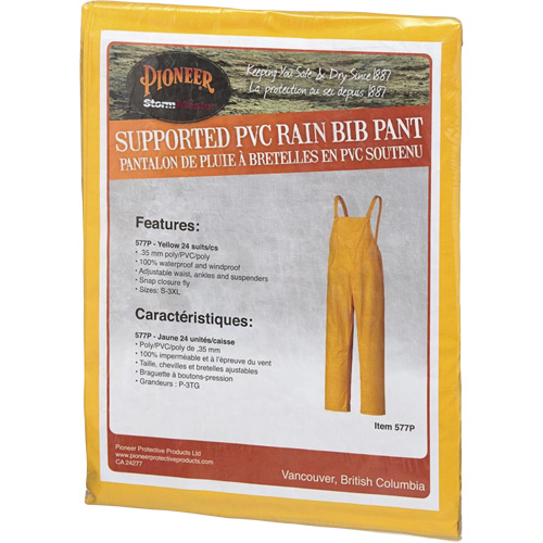 577P Storm Master&reg; Bib Pants, Small, Polyester/PVC, Yellow Superchem Industries