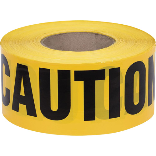 387 Ruban d'avertissement, Anglais, 3" la x 1000' lo, 1,5 mil, Noir sur jaune Superchem Industries