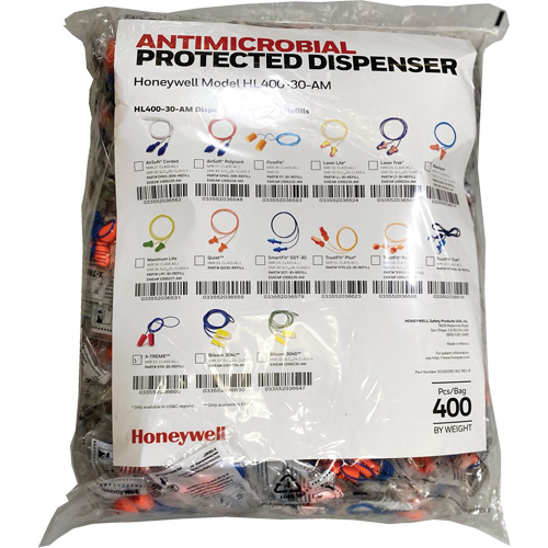 Recharge de bouchons doreille XTR-30 pour le distributeur HL400, Vrac - Sac en poly, Avec cordon Superchem Industries