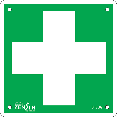 First Aid Sign, 6" x 6", Aluminum, Pictogram Superchem Industries