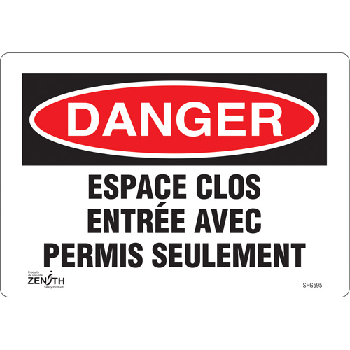 Enseigne  Espace clos , 7" x 10", Vinyle, Français Superchem Industries