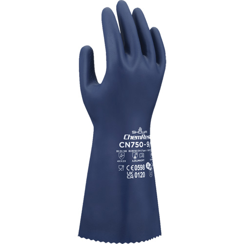 CN750 Chemical-Resistant Gloves, Size Small/7, 13" L, Nitrile, 18-mil Superchem Industries