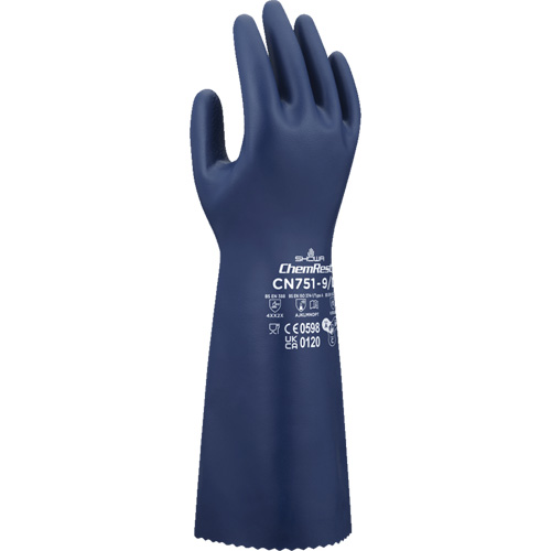 CN751 Chemical-Resistant Gloves, Size Small/7, 15" L, Nitrile, 18-mil Superchem Industries
