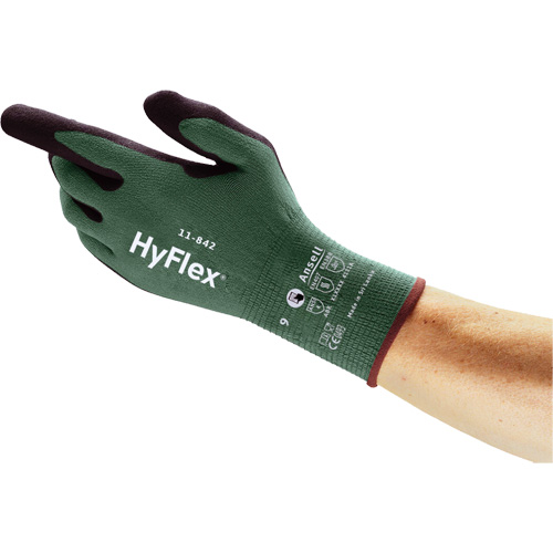 Gants polyvalents &eacute;coresponsables HyFlex 11-842, 5, R&ecirc;vetement Mousse de nitrile, Calibre 15, Enveloppe en Nylon Superchem Industries