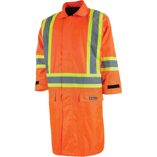 Long Rain Jacket with Detachable Hood, Nylon/PVC, Small, High Visibility Orange Superchem Industries