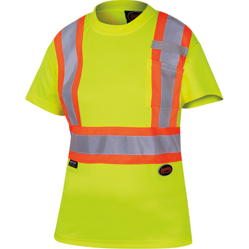 6949 Women's Bird's-Eye Safety T-Shirt, Polyester, X-Small, High Visibility Lime-Yellow Superchem Industries