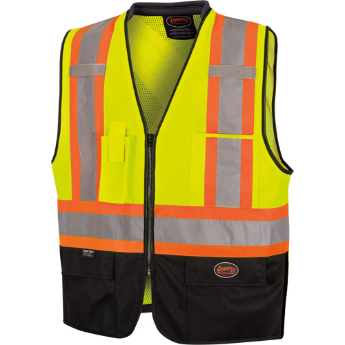 6895 Veste de s&eacute;curit&eacute; haute visibilit&eacute; bicolore avec fermeture &agrave; glissi&egrave;re sur tout le devant, Noir/Jaune lime haute visibilit&eacute;, 2T-Grand/3T-Grand, Polyester Superchem Industries