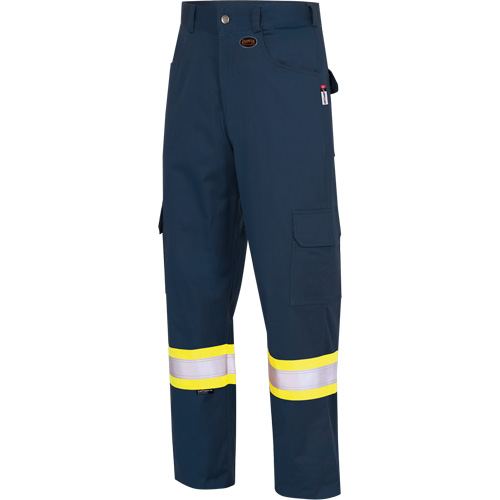 7764 FR-Tech&reg; High Visibility 88/12 FR/Arc Rated Safety Cargo Pants, 32, x 34, Navy Blue Superchem Industries