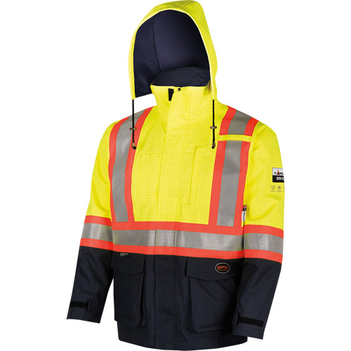 4485 Manteau de s&eacute;curit&eacute; Defender antistatique/ignifuge/anti-arc &eacute;lectrique en trilamin&eacute;, Petit, Noir/Jaune haute visibilit&eacute;, 11 cal/cm² Superchem Industries
