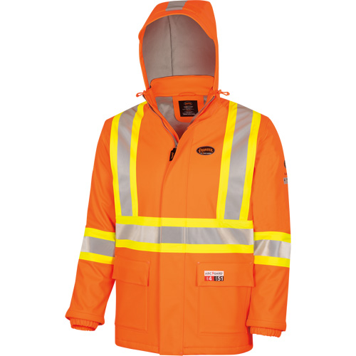 5884 Flash-Gard&reg; FR/Arc-Rated Waterproof Jacket with Hood, Small, High Visibility Orange, 51 cal/cm² Superchem Industries