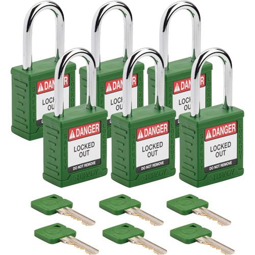 Velocity Lockout Padlocks, Green, Keyed Different, Nylon, 1-1/2" Width Superchem Industries