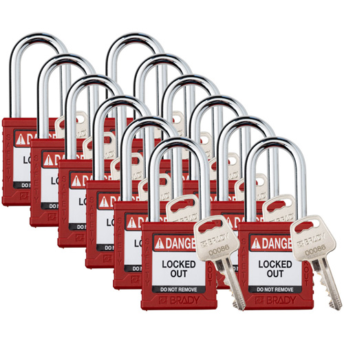 Cadenas de verrouillage Velocity, Rouge, Cl&eacute;s diff&eacute;rentes, Nylon, Largeur de 1-1/2" Superchem Industries
