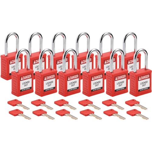 Cadenas de verrouillage Velocity, Rouge, Cl&eacute;s identiques, Nylon, Largeur de 1-1/2" Superchem Industries