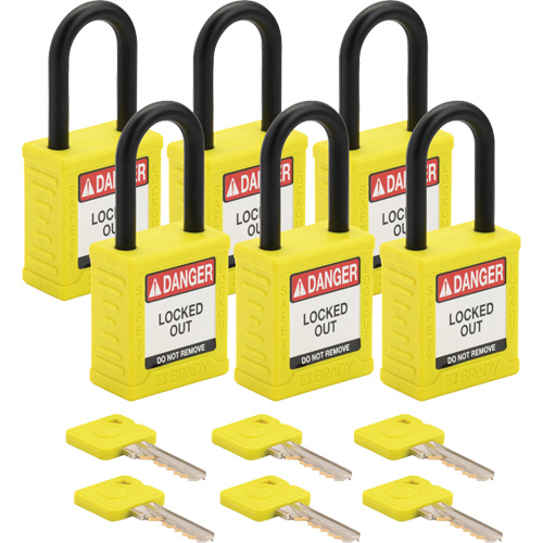 Cadenas de verrouillage Velocity, Jaune, Cl&eacute;s diff&eacute;rentes, Nylon, Largeur de 1-1/2" Superchem Industries