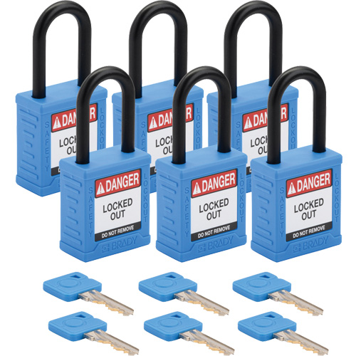 Cadenas de verrouillage Velocity, Bleu, Cl&eacute;s diff&eacute;rentes, Nylon, Largeur de 1-1/2" Superchem Industries