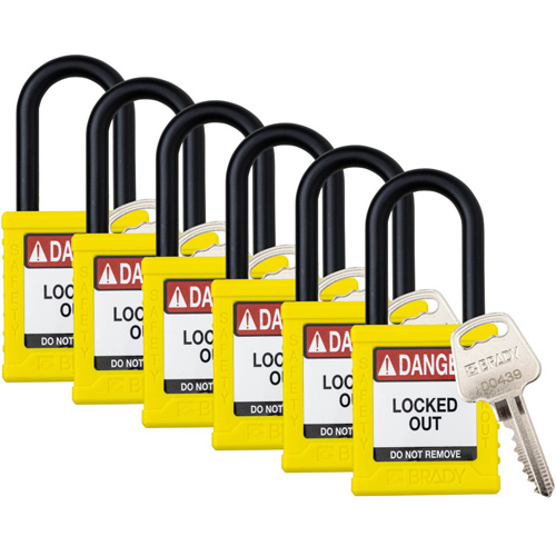 Velocity Lockout Padlocks, Yellow, Keyed Alike, Nylon, 1-1/2" Width Superchem Industries