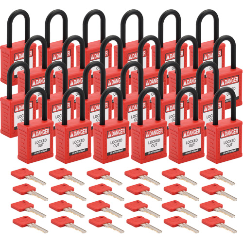 Cadenas de verrouillage Velocity, Rouge, Cl&eacute;s diff&eacute;rentes, Nylon, Largeur de 1-1/2" Superchem Industries