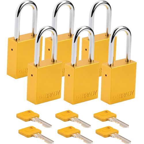 Velocity Lockout Padlocks, Yellow, Keyed Different, Aluminum, 1-1/2" Width Superchem Industries