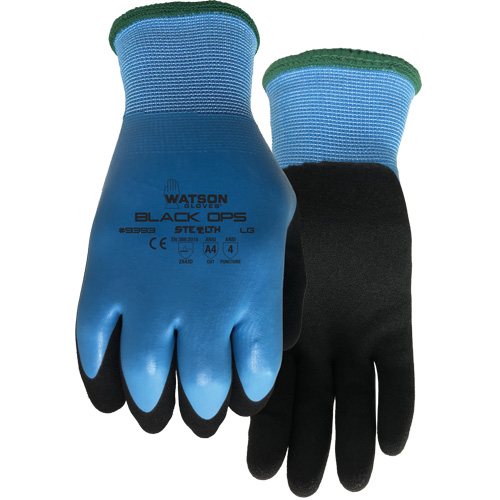 Stealth Black Ops Water-Resistant Gloves, Size Small, 15 Gauge, Rubber Latex Coated, Glass Fibre/Polyester Shell, ASTM ANSI Level A4 Superchem Industries