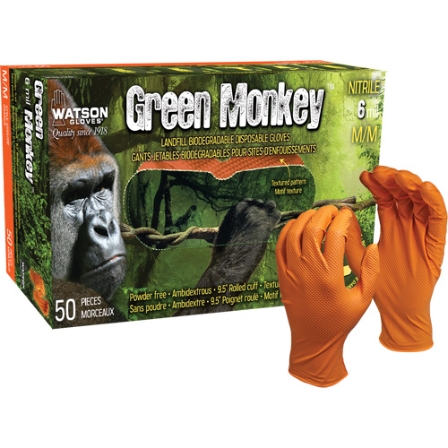 Gants jetables GreenMonkey, Petit, Nitrile, 6 mils, Sans poudre, Orange Superchem Industries