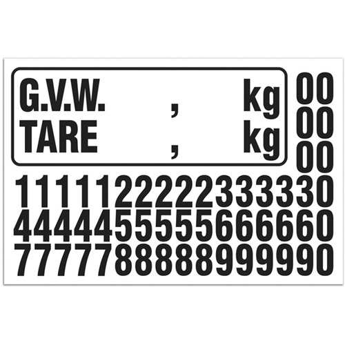 G.V.W. Truck Number Kit, Assorted Numbers/Letters/Punctuation, Black Superchem Industries