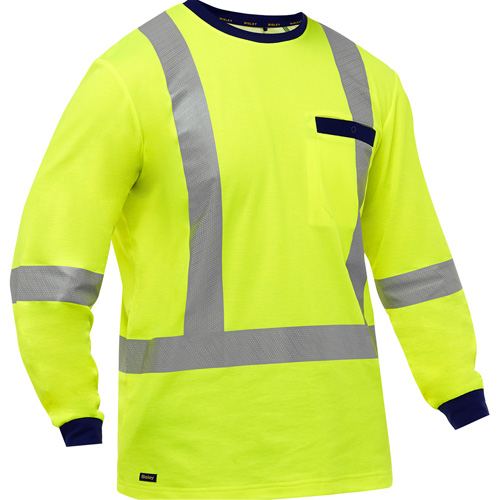 Chemise &agrave; manches longues et X au dos Bisley, Poly-coton, Petit, Jaune lime haute visibilit&eacute; Superchem Industries