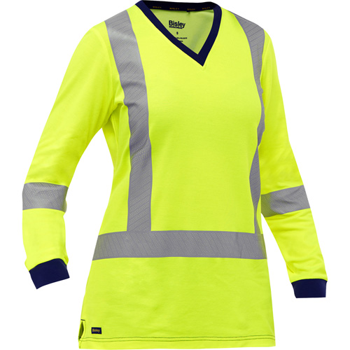 Bisley&reg; Women's X-Back Long Sleeve Shirt, Poly-Cotton, Small, High Visibility Lime-Yellow Superchem Industries