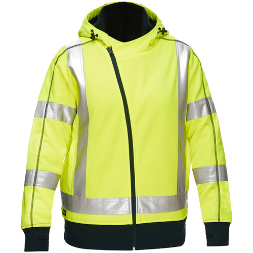 Coton ouat&eacute; doubl&eacute; de sherpa avec capuchon &agrave; fermeture &eacute;clair compl&egrave;te et X au dos Bisley pour femmes, T-Grand, Jaune lime haute visibilit&eacute; Superchem Industries
