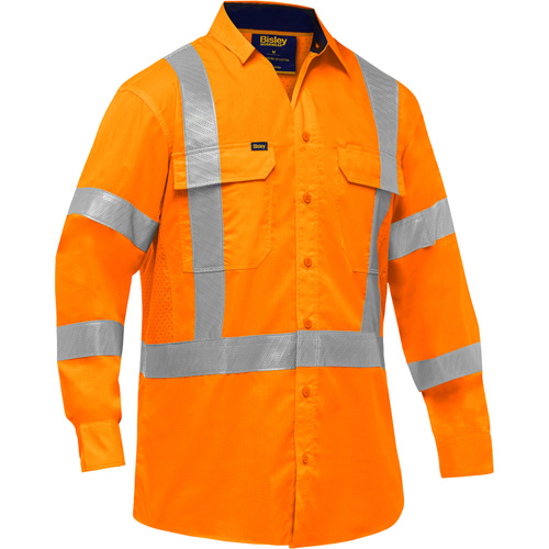 Chemise de travail &agrave; manches longues et X au dos Bisley avec X-Airflow, Poly-coton, Petit, Orange haute visibilit&eacute; Superchem Industries