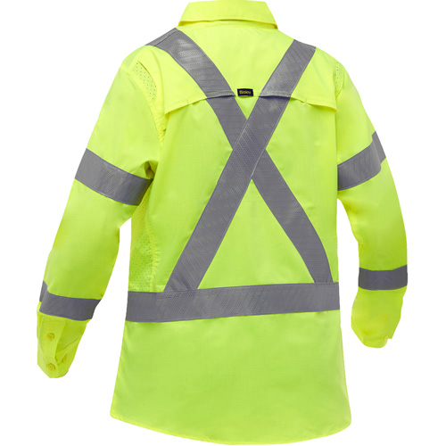 Chemise de travail &agrave; manches longues et X au dos Bisley avec X-Airflow pour femmes, Poly-coton, Petit, Jaune lime haute visibilit&eacute; Superchem Industries