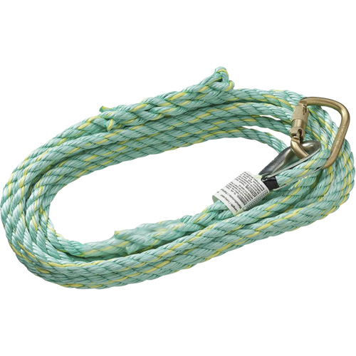 VL-1115-25 Cordage de s&eacute;curit&eacute; vertical avec mousqueton d'ancrage &agrave; une extr&eacute;mit&eacute; & &eacute;clisse dorsale d'extr&eacute;mit&eacute; &agrave; la traîne, Copolym&egrave;re Superchem Industries