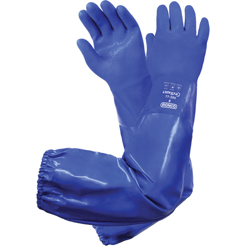 Gants triples enduits r&eacute;sistants aux produits chimiques Integra 77-395, Taille 8, 28" lo, PVC, Doublure en Coton Superchem Industries