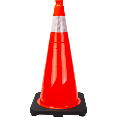 C&ocirc;ne de signalisation de premi&egrave;re qualit&eacute;, 28", Orange, Bande(s) r&eacute;fl&eacute;chissante(s) 4" Superchem Industries