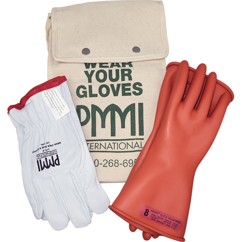 Rubber Electrical Insulating Glove Kit, ASTM Class 0, Size 8, 11" L Superchem Industries