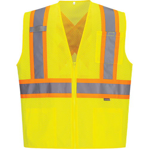 Contrast-Striped Safety Vest, High Visibility Lime-Yellow, Small, Polyester Superchem Industries