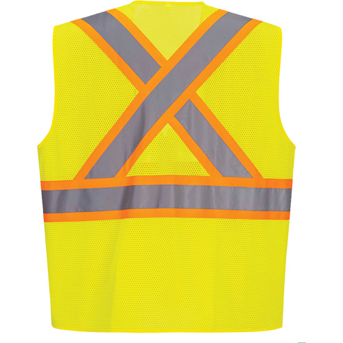 Contrast-Striped Safety Vest, High Visibility Lime-Yellow, Small, Polyester Superchem Industries