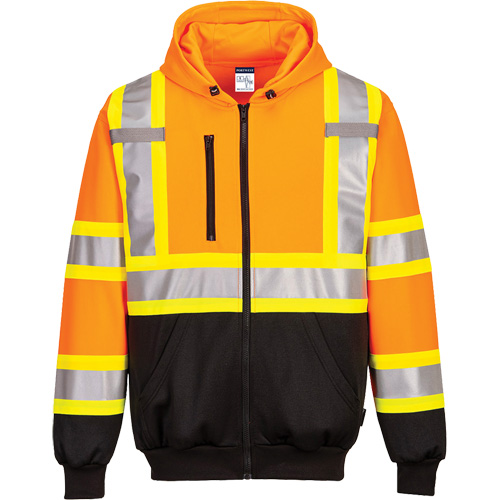 Chandail de s&eacute;curit&eacute; &agrave; capuchon avec bandes contrastantes, Petit, Noir/Orange haute visibilit&eacute; Superchem Industries