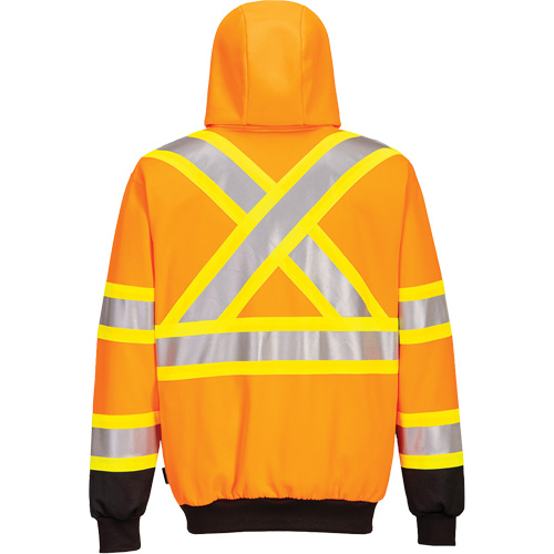Chandail de s&eacute;curit&eacute; &agrave; capuchon avec bandes contrastantes, Petit, Noir/Orange haute visibilit&eacute; Superchem Industries