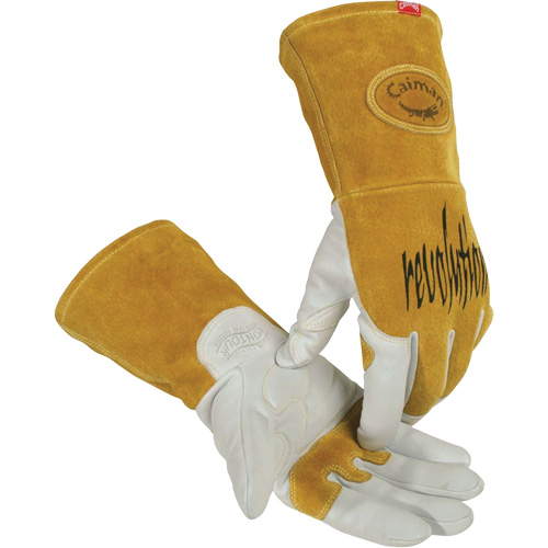 Gants de soudeur TIG/MIG de premi&egrave;re qualit&eacute; avec dos en cuir de vache refendue isol&eacute;es et ignifug&eacute;s Caiman, Cuir fleur de ch&egrave;vre, Taille T-Grand Superchem Industries