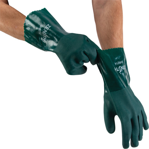 Gants verts &agrave; double enduit, 12" lo, PVC, Doublure en Jersey de coton, 70 mils Superchem Industries