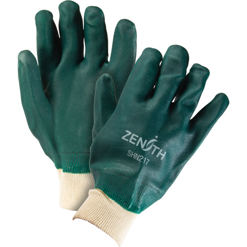 Double Dipped Green Gloves, 10" L, PVC, Cotton Jersey Inner Lining, 70-mil Superchem Industries