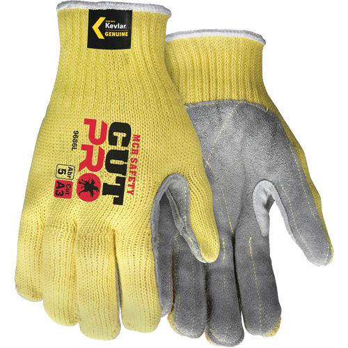 Gants de travail r&eacute;sistant &agrave; la coupe CutPro avec paume en cuir fendu, Taille Petit, Calibre 7, Enveloppe en Kevlar, ASTM ANSI niveau A3 Superchem Industries