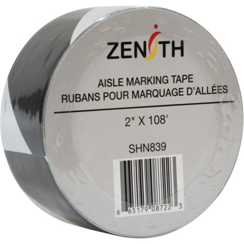 Aisle Marking Tape, 2" x 108', PVC, Black and White Superchem Industries