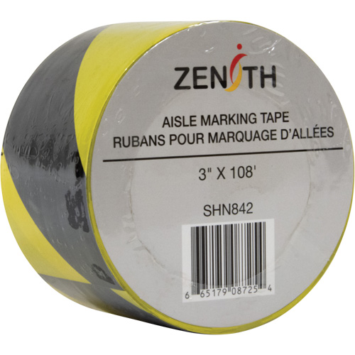 Aisle Marking Tape, 3" x 108', PVC, Black and Yellow Superchem Industries